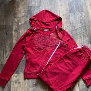 set with red sweatshirt and sweatpants